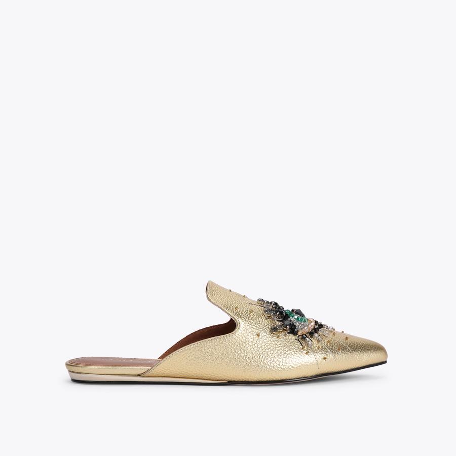 コエリー OLIVE EYE Gold Metallic Leather Slip On Mule by KURT GEIGER