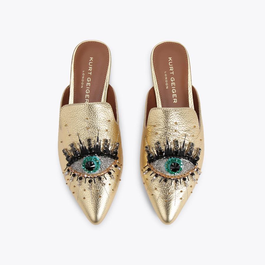 OLIVE EYE Gold Metallic Leather Slip On Mule by KURT GEIGER