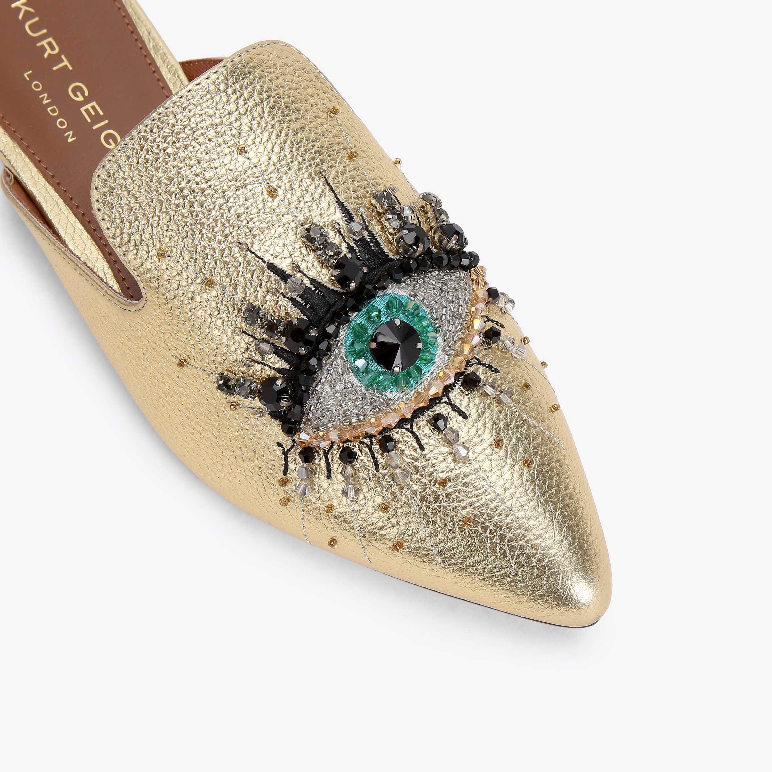 OLIVE EYE Gold Metallic Leather Slip On Mule by KURT GEIGER OLIVE EYE Gold Metallic Leather Slip On Mule by KURT GEIGER