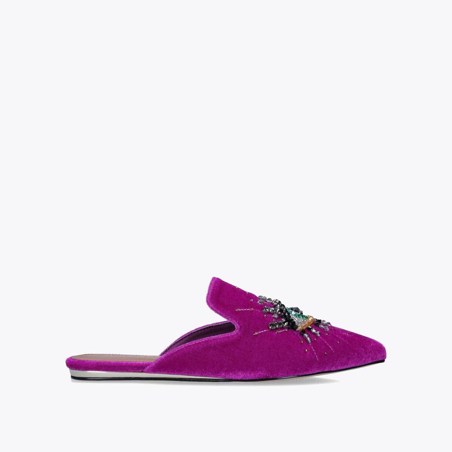 OLIVE EYE Purple Velvet Slip On Mules by KURT GEIGER LONDON