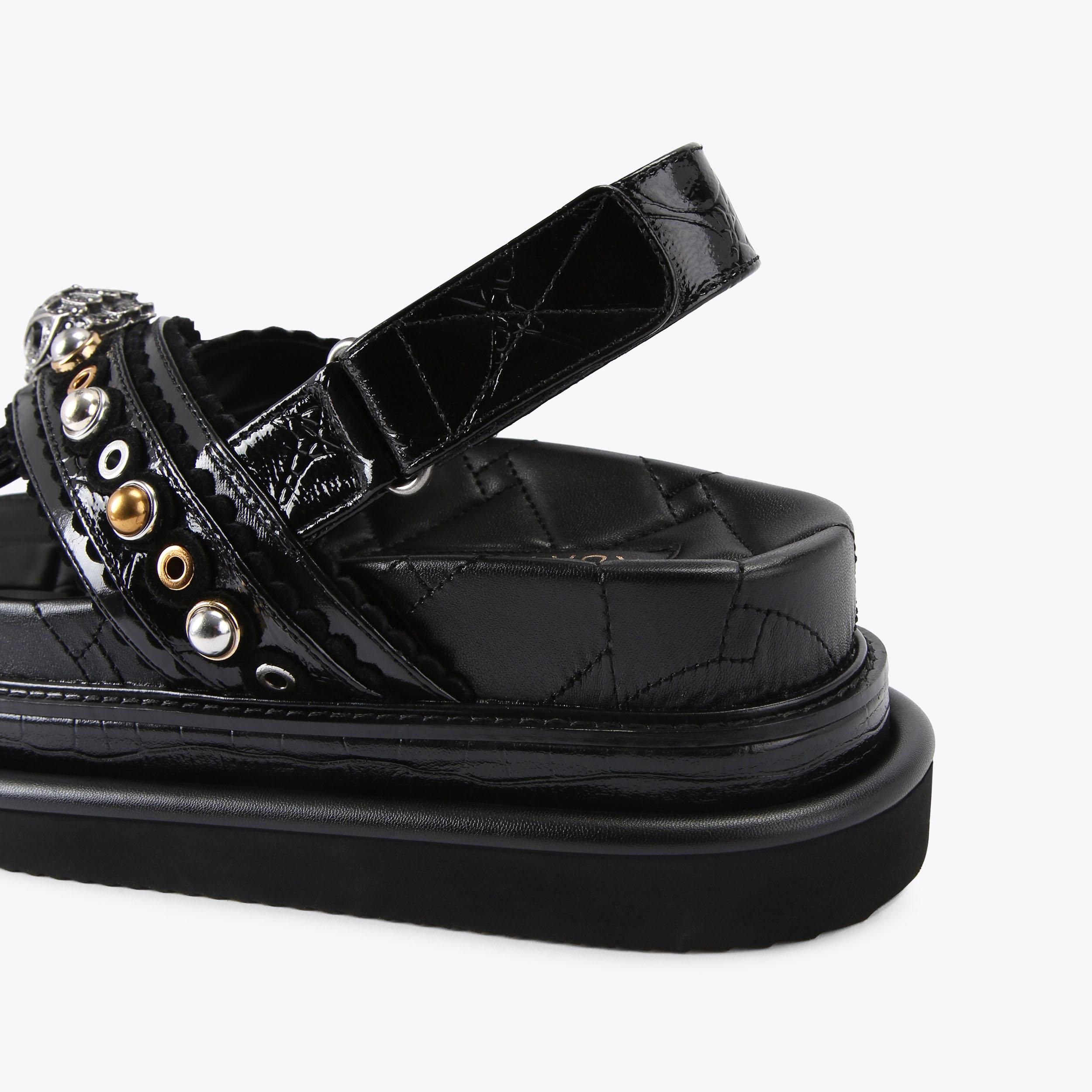 ORSON CROSS SCALLOP Black Patent Scallop Sandal by KURT