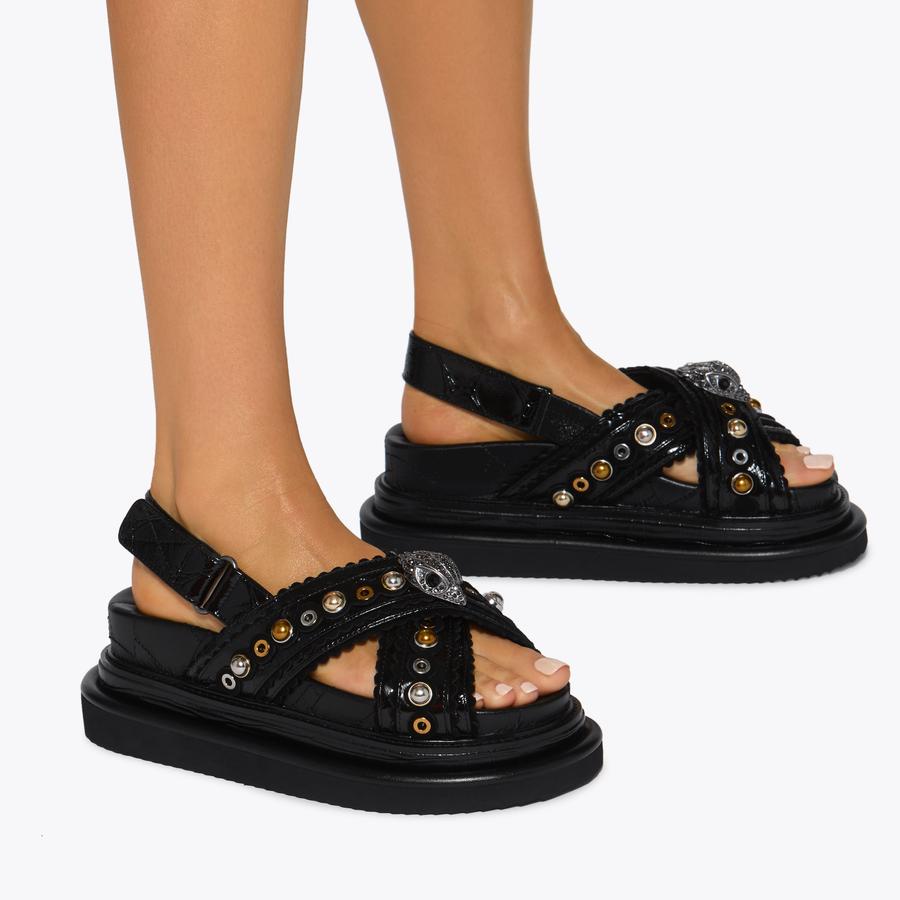 ORSON CROSS SCALLOP Black Patent Scallop Sandal by KURT