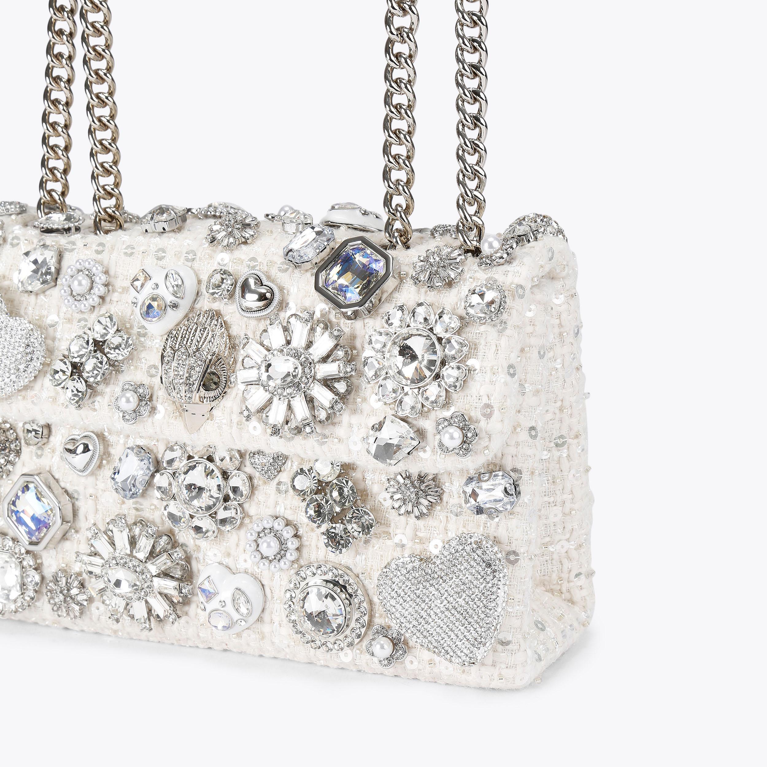 MD KENSINGTON TUTTIFRUTTI White Tweed Crystal Cross Body Bag by