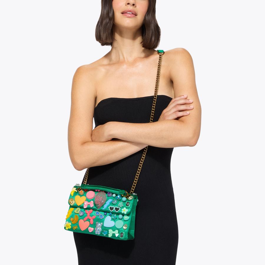 MD KENSINGTON TUTTIFRUTTI Green Satin Cross Body Bag by Kurt