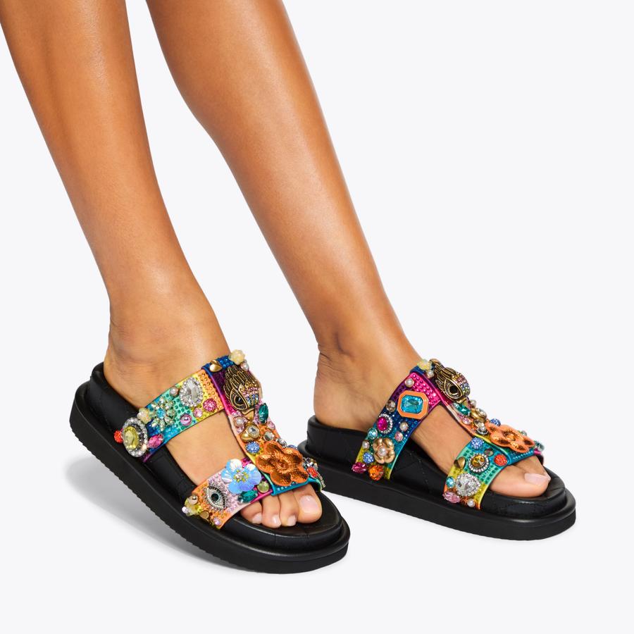 サンダル・ミュール ORSON NOS SANDALS ORSON CROSS SCALLOP Metallic Multi-colour Sandals by KURT