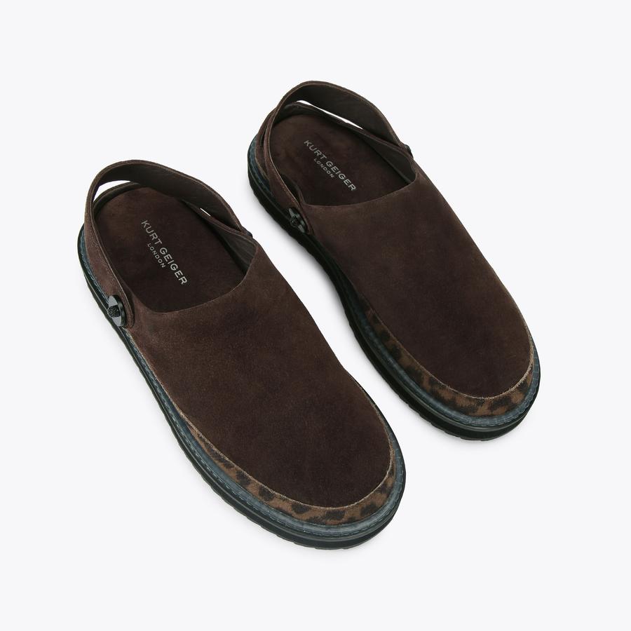WOODFORD MULE Dark Brown Suede Mule Flats by Kurt Geiger London