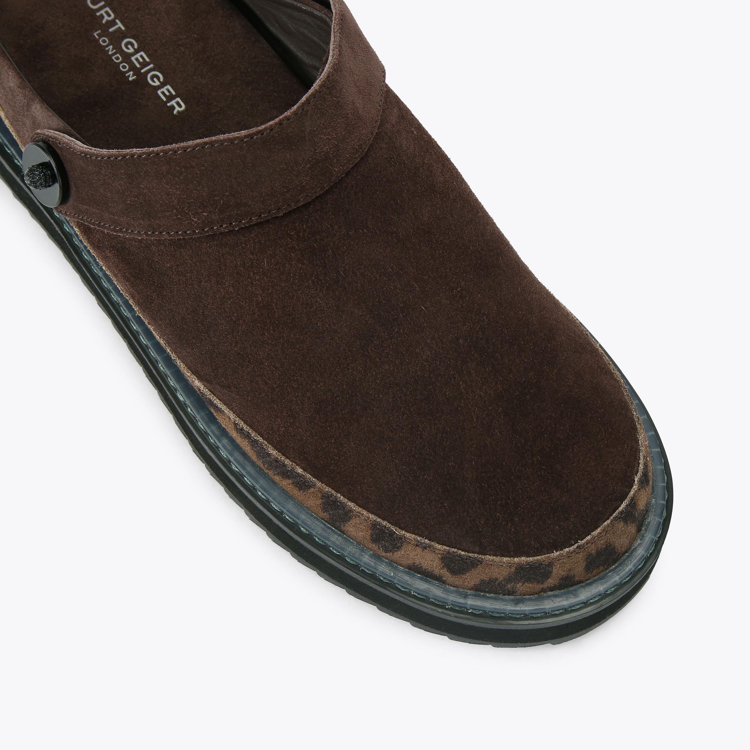 WOODFORD MULE Dark Brown Suede Mule Flats by Kurt Geiger London