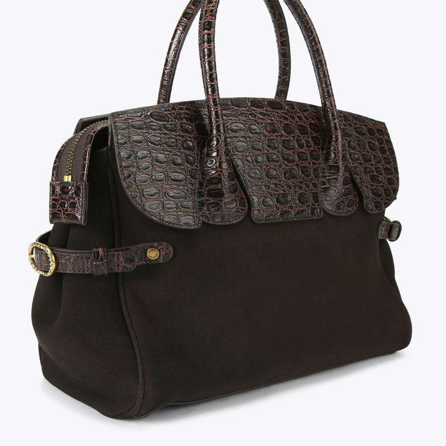 Chelsea Dark Brown Suede Croc Tote Bag | Kurt Geiger
