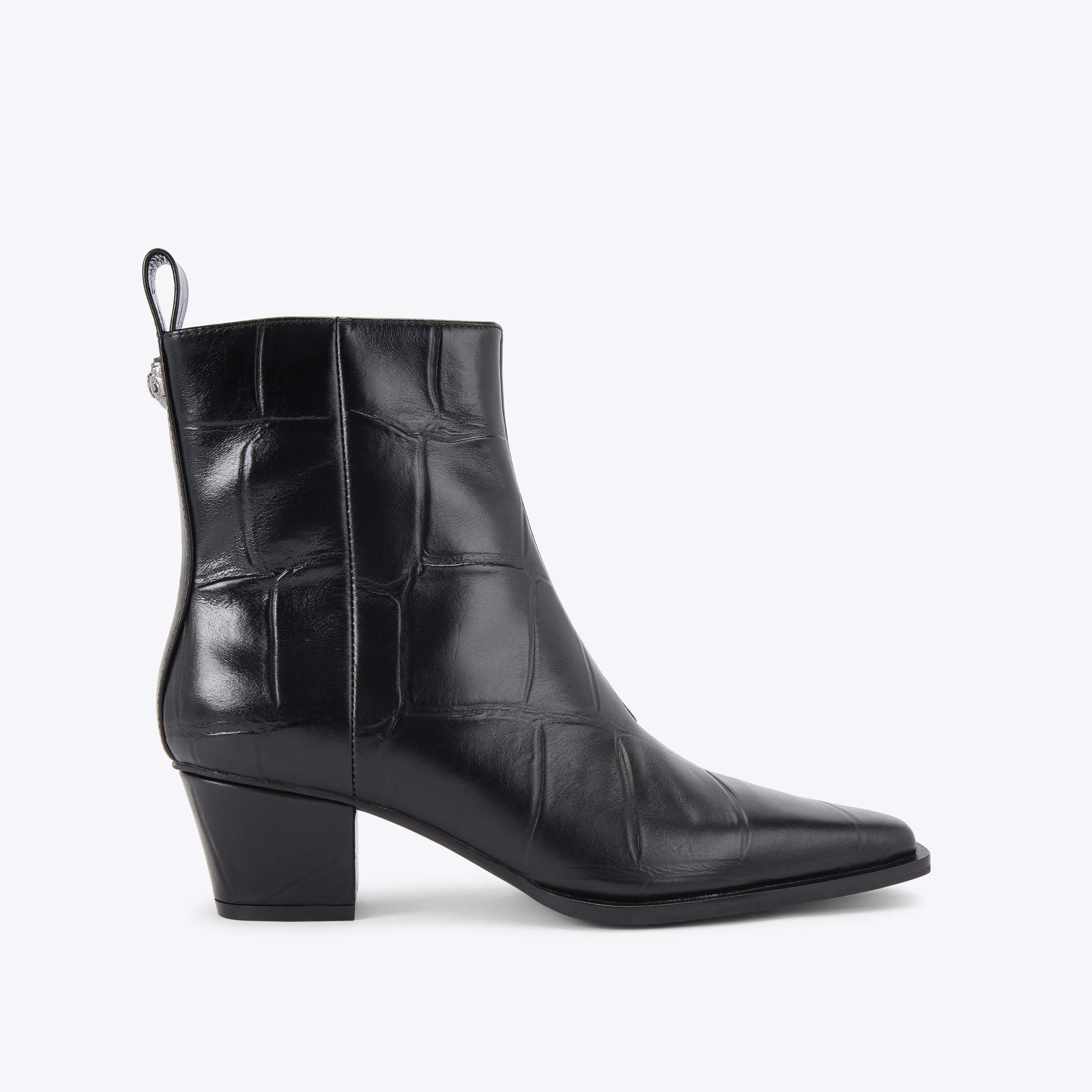MINI EAGLE ANKLE BOOT Black Croc Embossed Ankle Boot by KURT