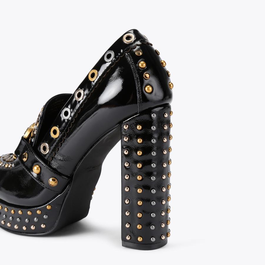 MANSION LOAFER PLATFORM Black Studded Slip On Platform Loafers by