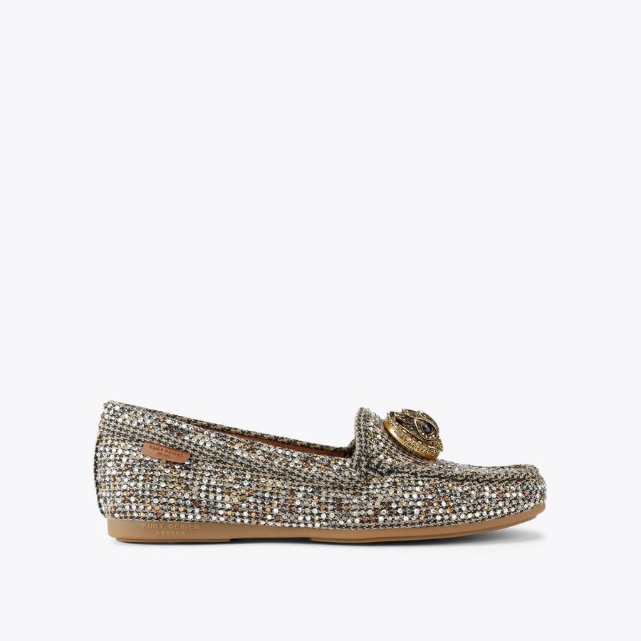 CHELSEA MOCCASIN Beige Houndstooth Slip On Shoe by KURT GEIGER LONDON