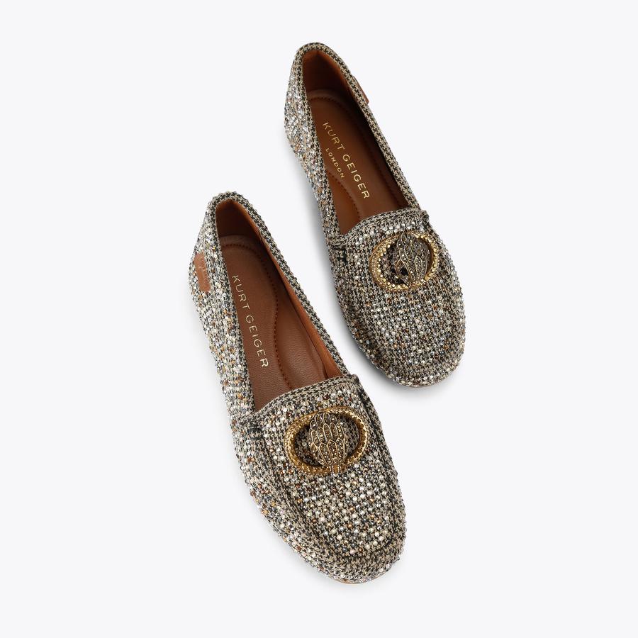 CHELSEA MOCCASIN Beige Houndstooth Slip On Shoe by KURT GEIGER LONDON