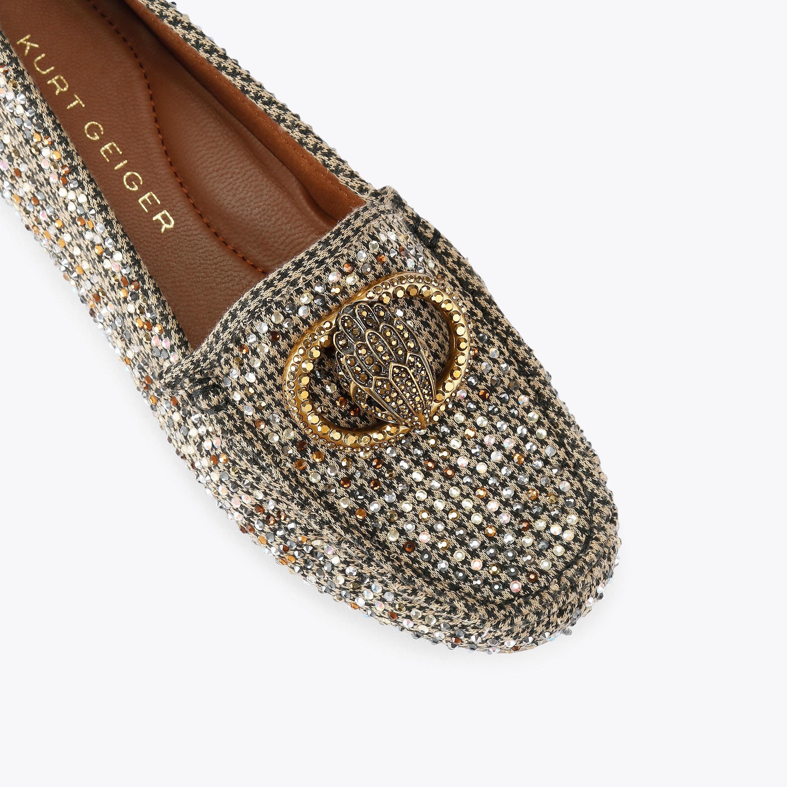 Kurt Geiger Brown Tweed Slip-On Loafers with Gold Chain Kurt Geiger Women main image 4