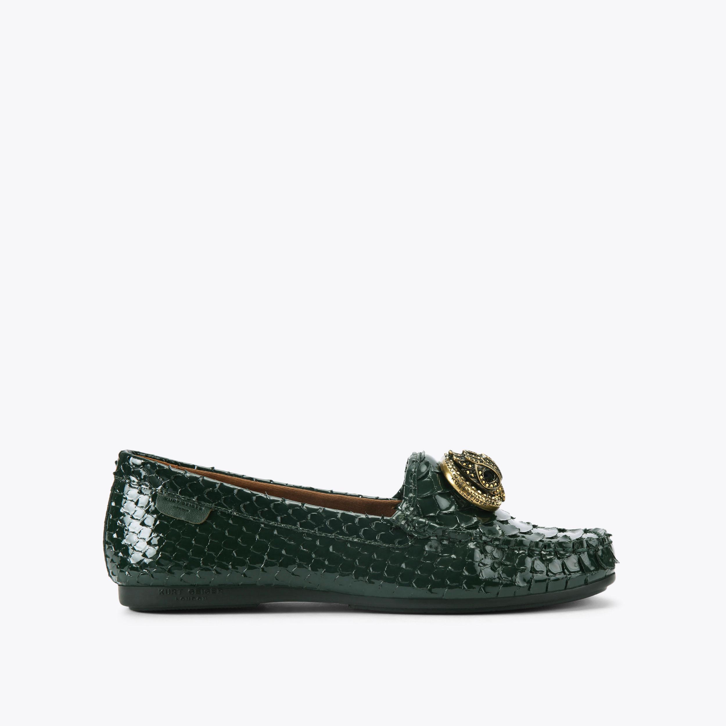 CHELSEA MOCCASIN Dark Green Leather Moccasin Loafer by KURT GEIGER