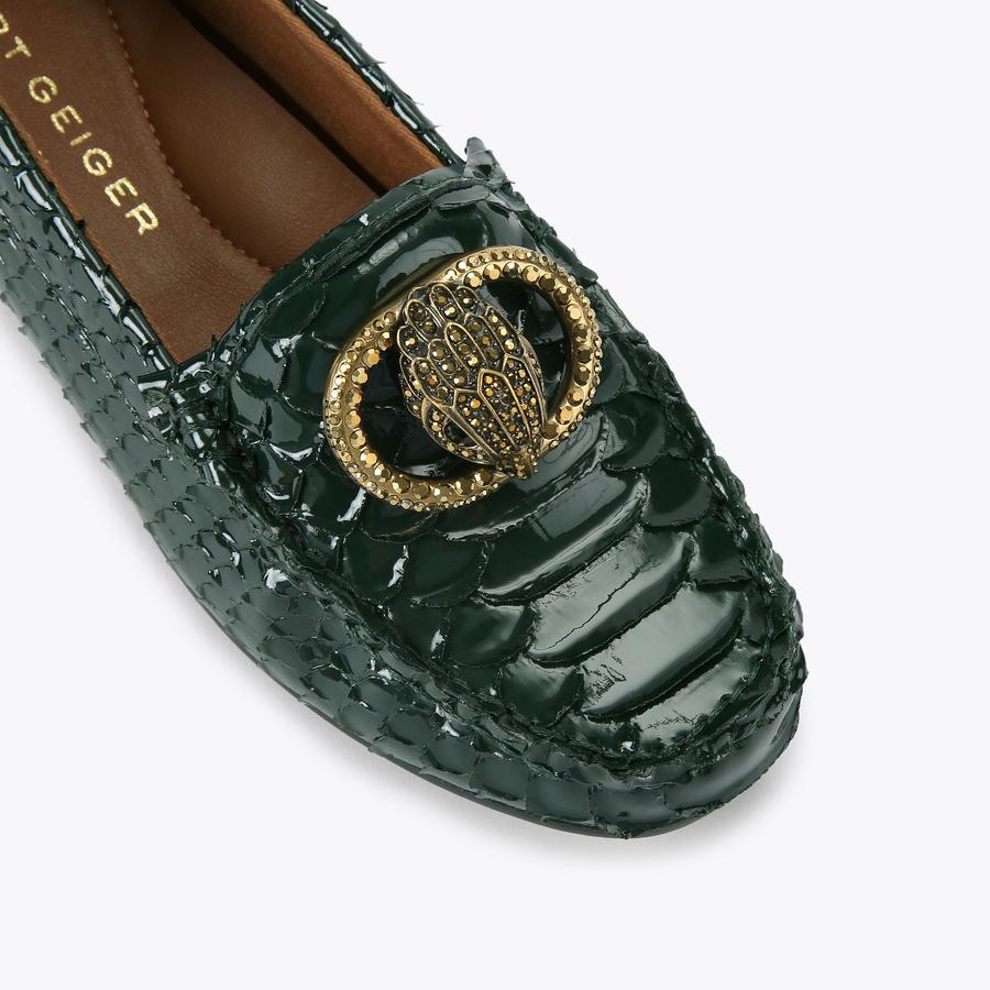 CHELSEA MOCCASIN Dark Green Leather Moccasin Loafer by KURT GEIGER
