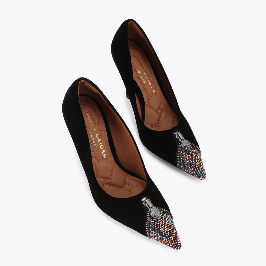 Black Suede Court Heels | Zip Court | Kurt Geiger