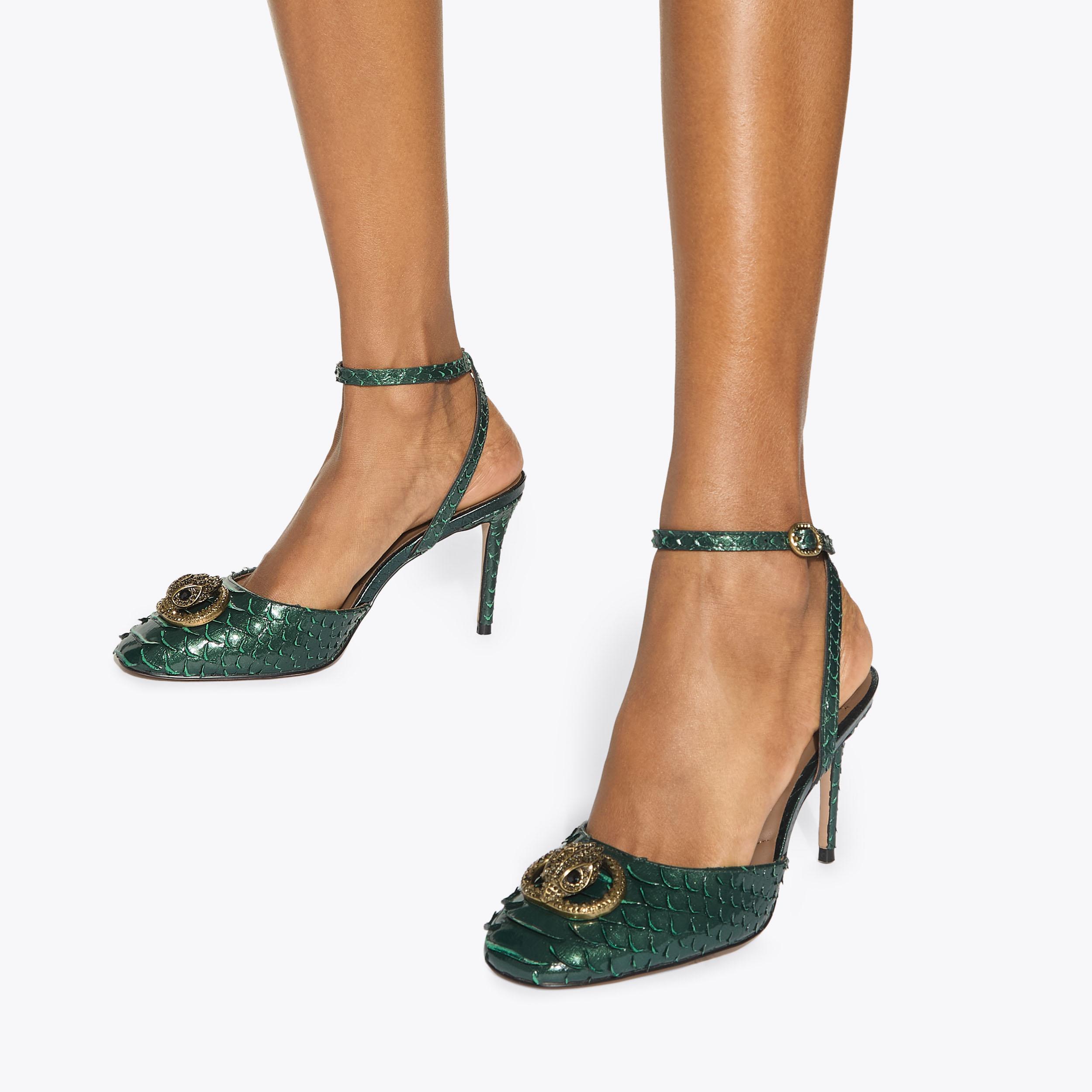 CHELSEA ANKLE STRAP Dark Green Snake High Heel by KURT GEIGER LONDON