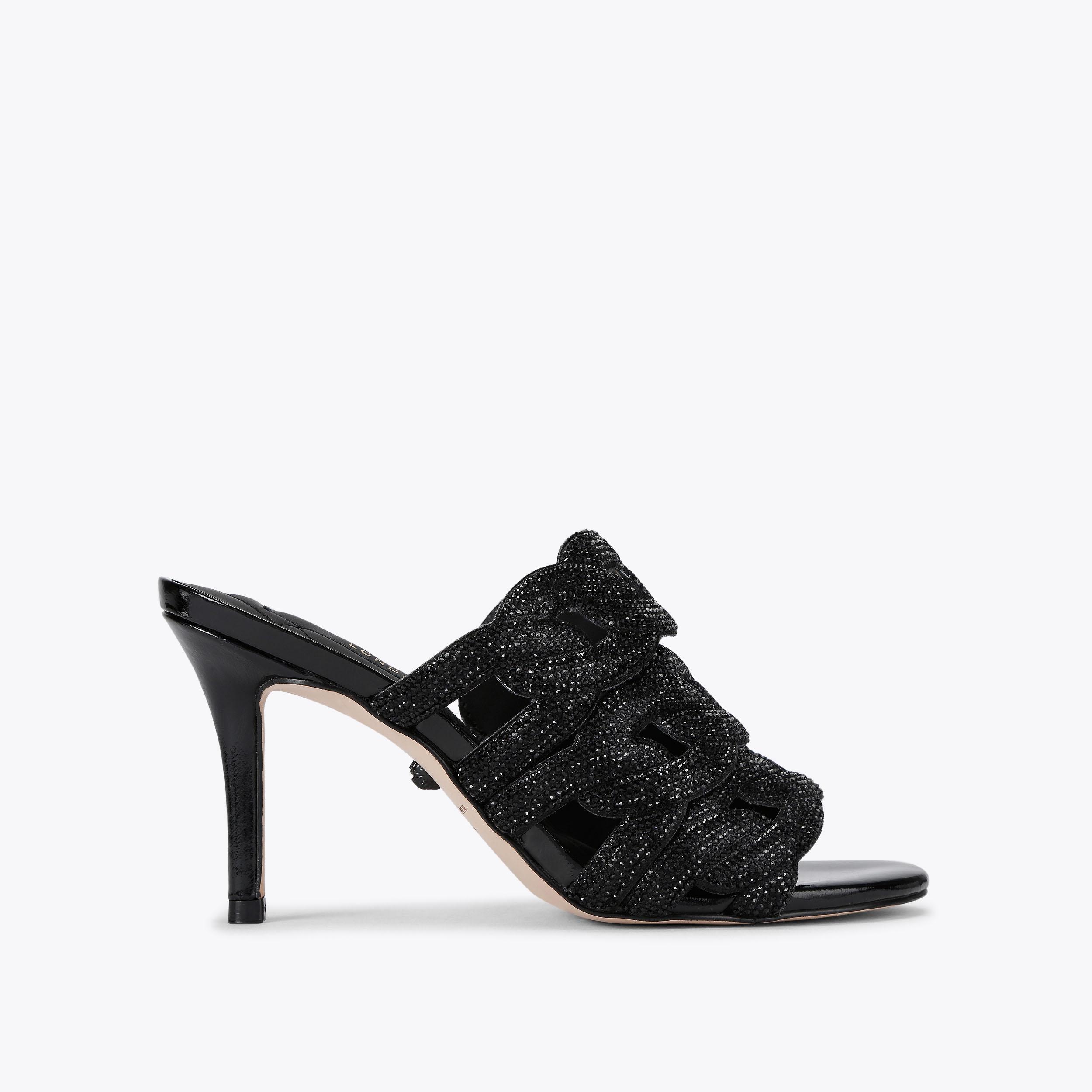 Crystal Chain Mule Black Crystal High Heel | Kurt Geiger