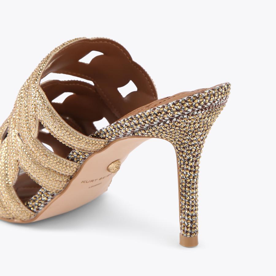 CRYSTAL CHAIN MULE Gold Houndstooth High Heel by KURT GEIGER