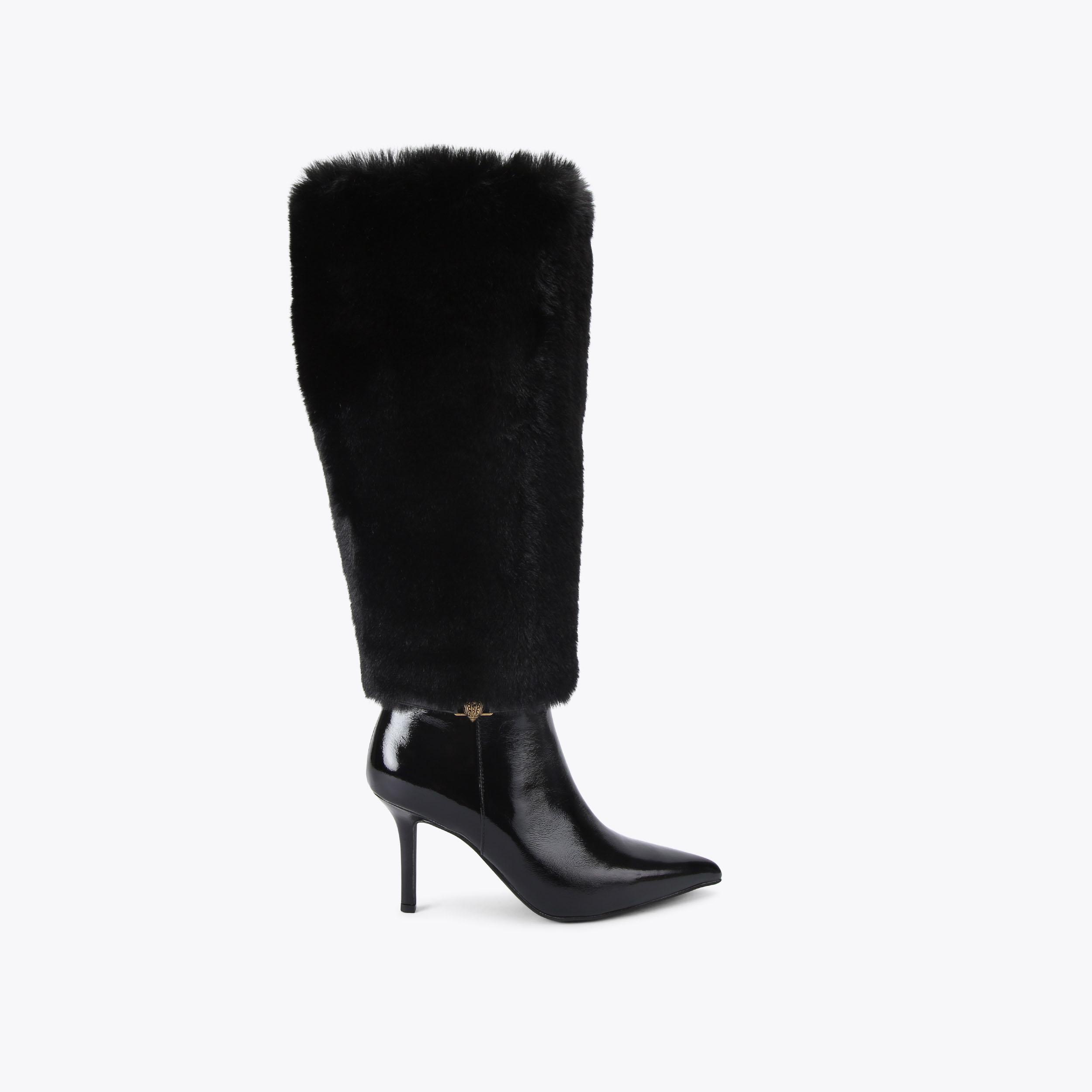KENSINGTON KNEE BOOT 85 Black Faux Fur Knee High Boot by