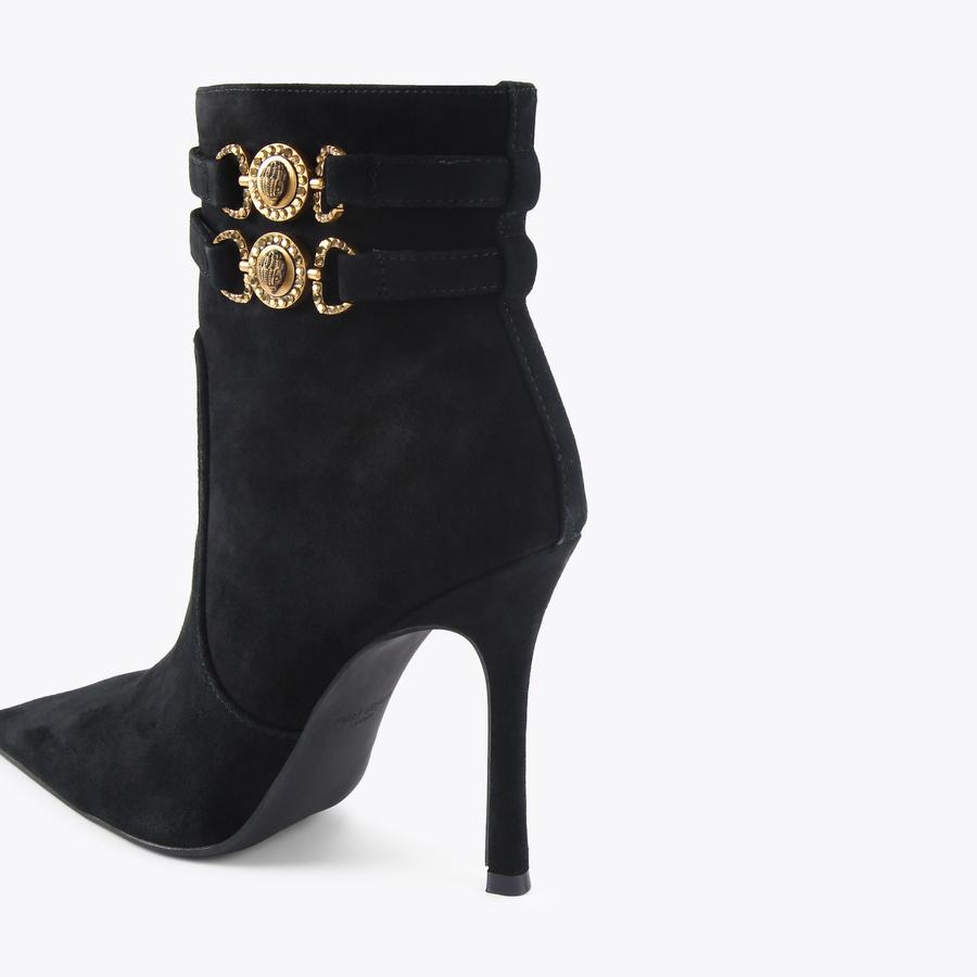 MANSION ANKLE BOOT Black Suede Heeled Ankle Boot by KURT