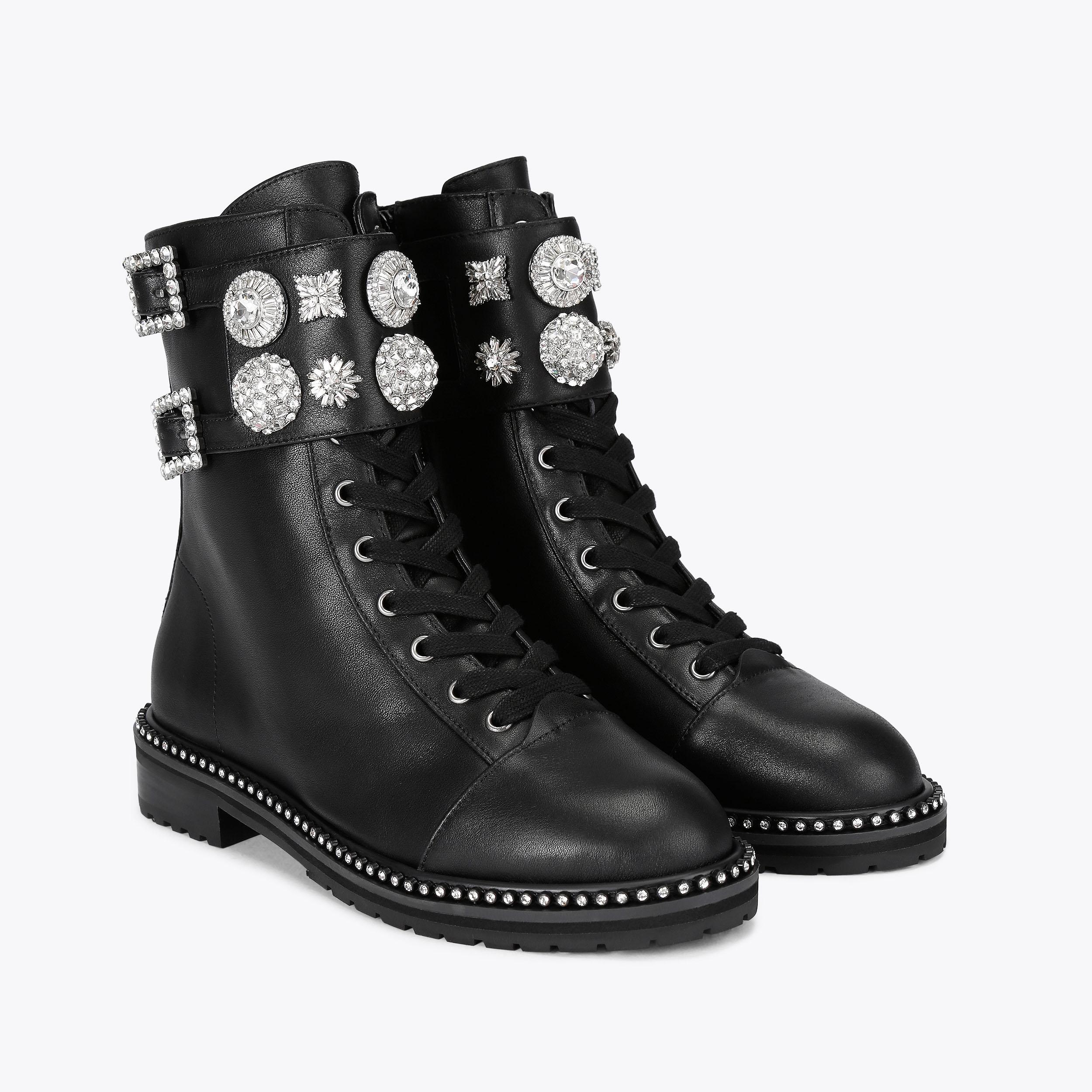 STOOP COMBAT BOOT Black Leather Boot by KURT GEIGER LONDON