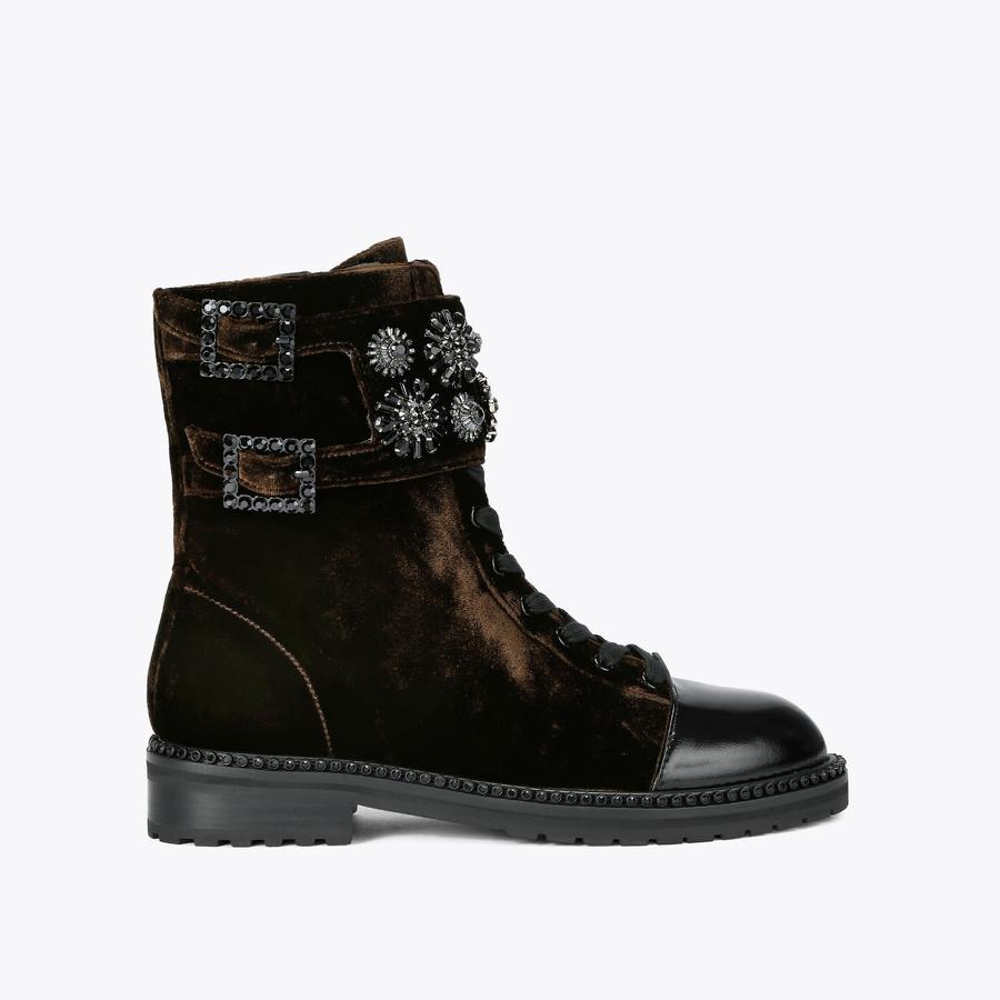 STOOP COMBAT BOOT Dark Brown Velvet Boot by KURT GEIGER LONDON display picture 1