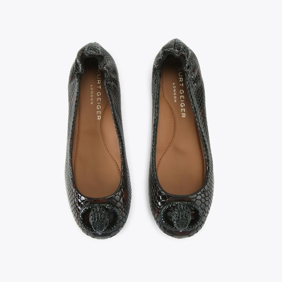 CHELSEA BALLERINA Brown Patent Snake Embossed Leather Ballerina by