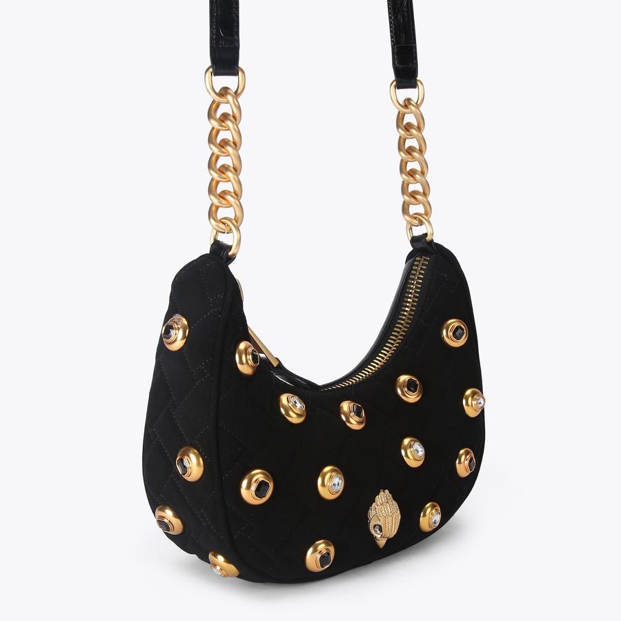 KENSINGTON SM HOBO GEMS Black Suede Leather Bag by KURT GEIGER LONDON
