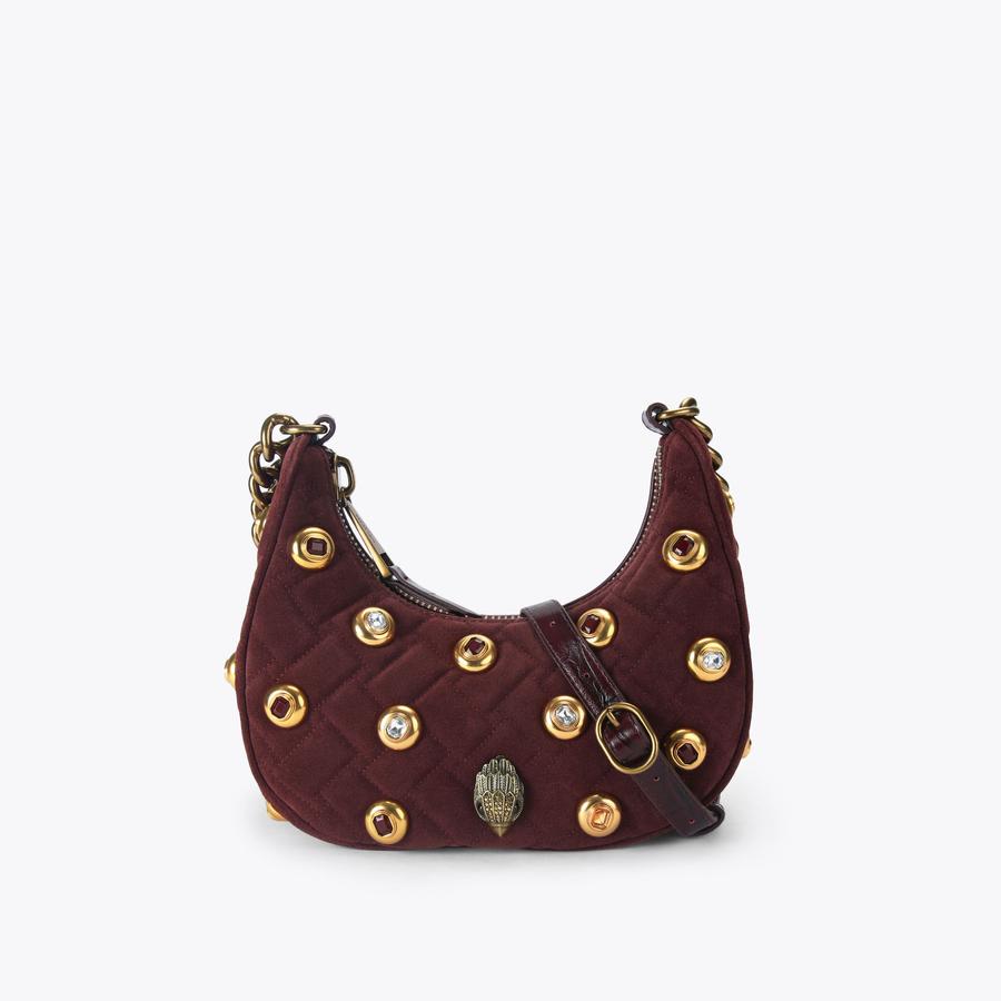 KENSINGTON SM HOBO GEMS Wine Suede Shoulder Bag by KURT GEIGER LONDON
