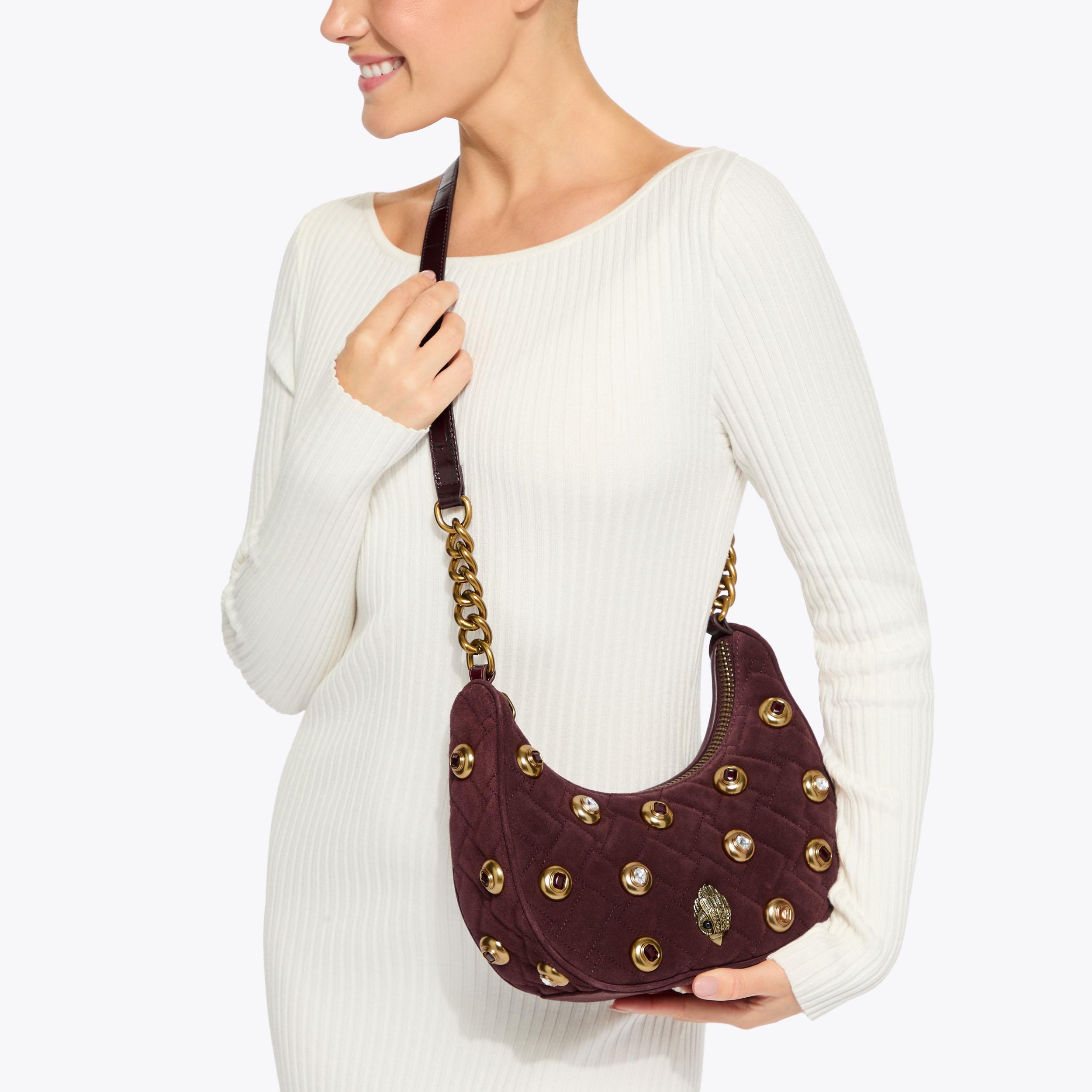 KENSINGTON SM HOBO GEMS Wine Suede Shoulder Bag by KURT GEIGER LONDON