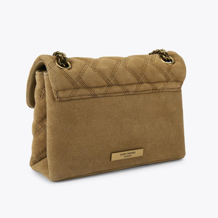 LEATHER MINI KENSINGTON Tan Suede Cross Body Bag by Kurt Geiger London