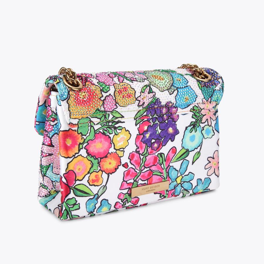FABRIC MINI KENSINGTON White Floral Cross Body Bag by Kurt Geiger