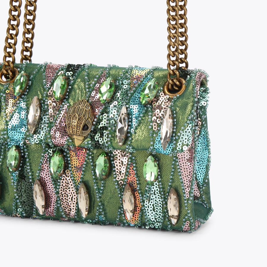 SEQUIN MINI KENSINGTON Silver And Green Crystal Cross Body Purse