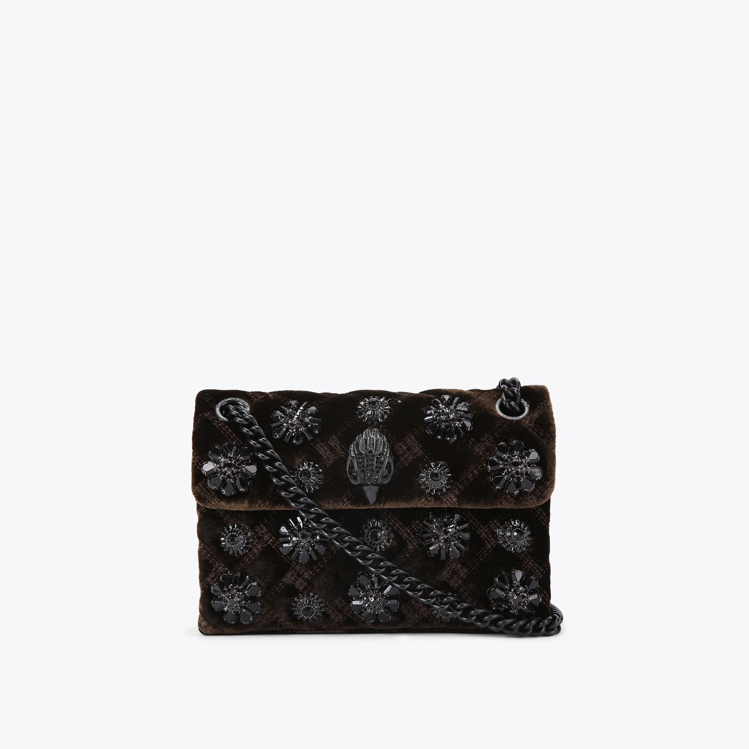 VELVET MINI KENSINGTON Deep Brown Crystal Cross Body Purse by KURT