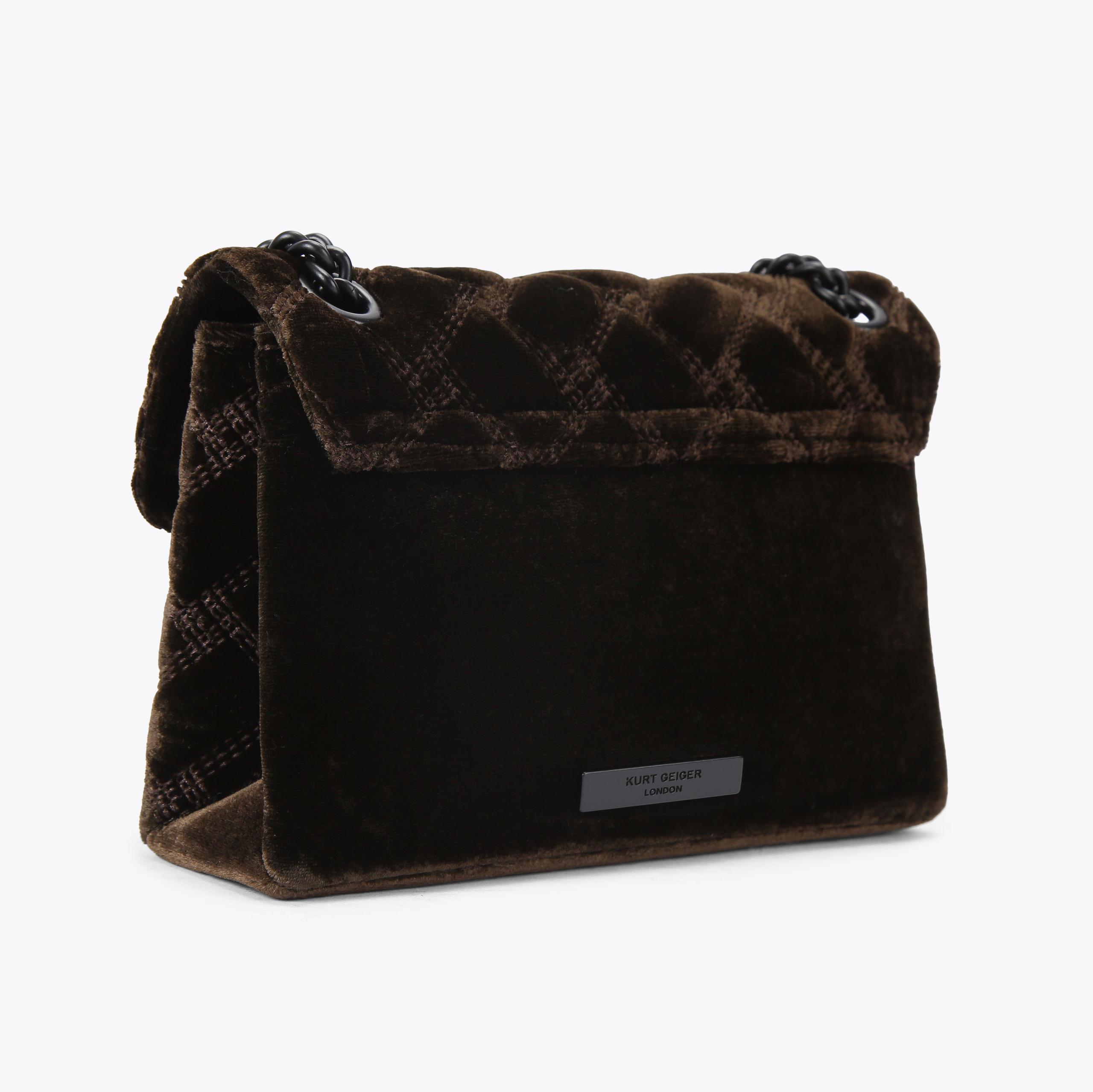 VELVET MINI KENSINGTON Deep Brown Crystal Cross Body Purse by KURT