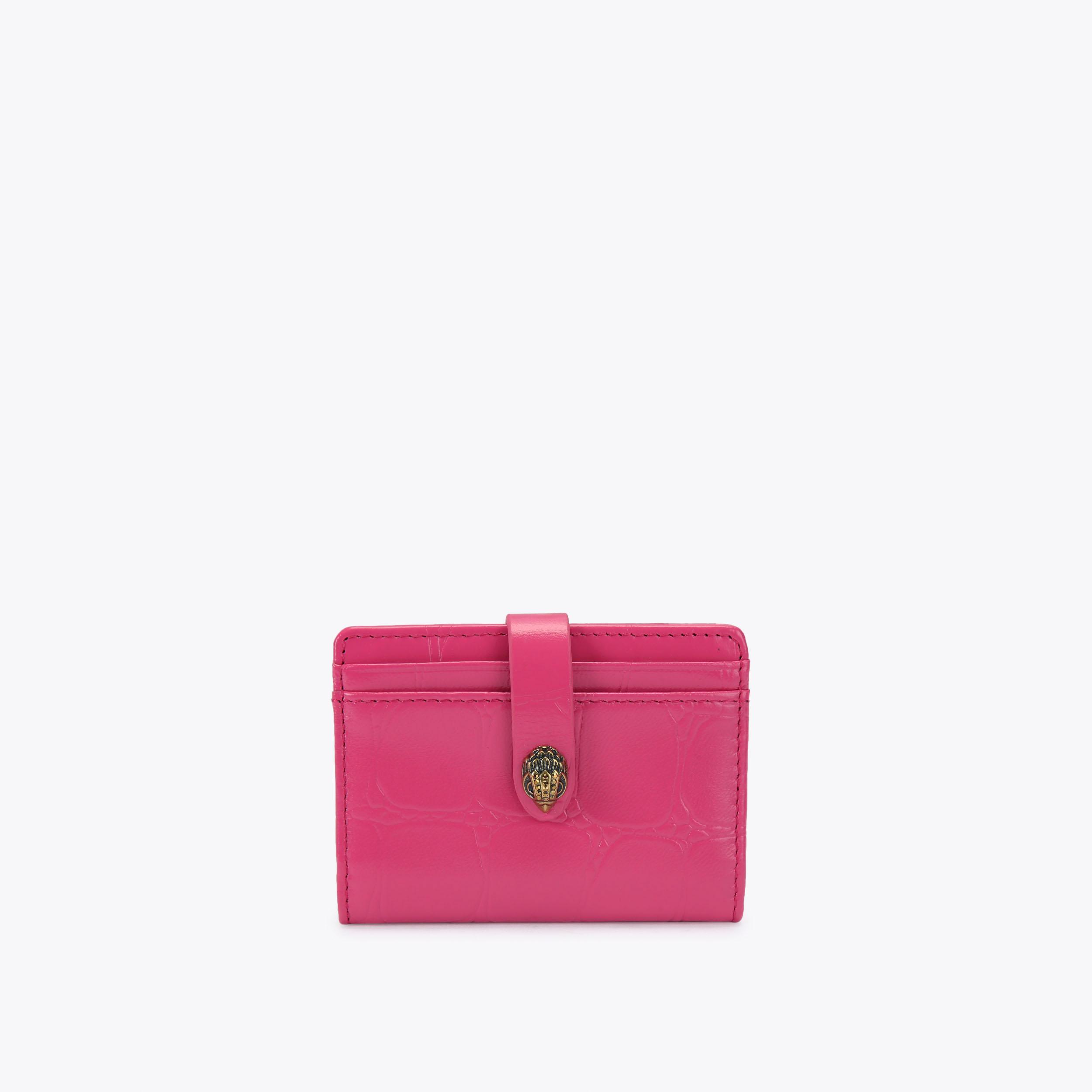 MULTI CARD KENSINGTON Bright Pink Croc Embossed Leather Card