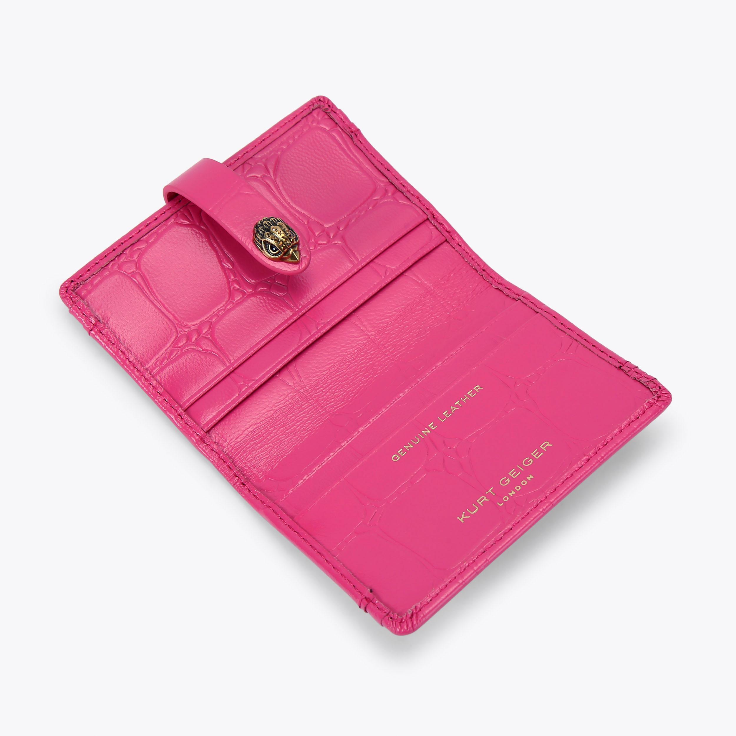 MULTI CARD KENSINGTON Bright Pink Croc Embossed Leather Card