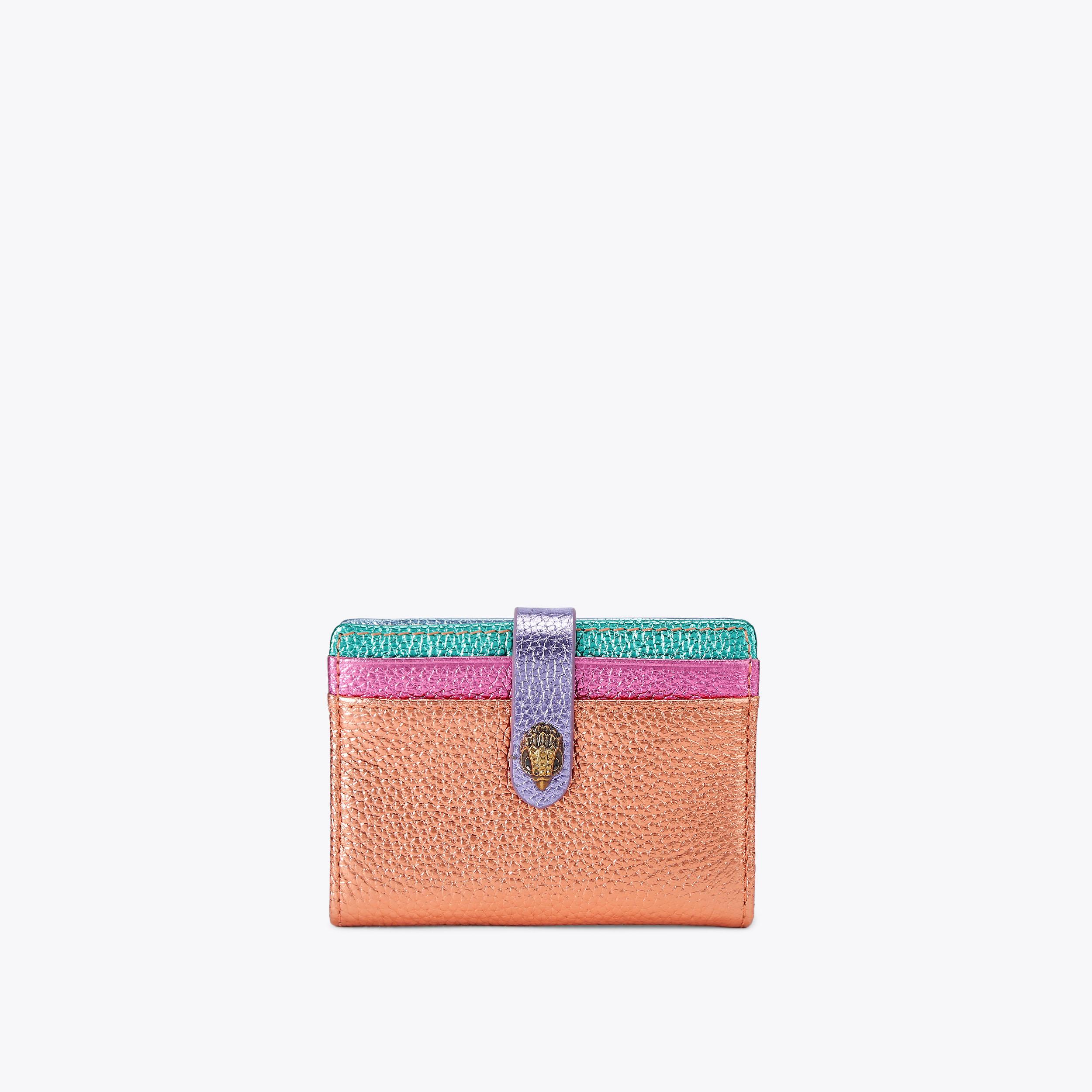 MULTI CARD KENSINGTON Bright Pink Croc Embossed Leather Card