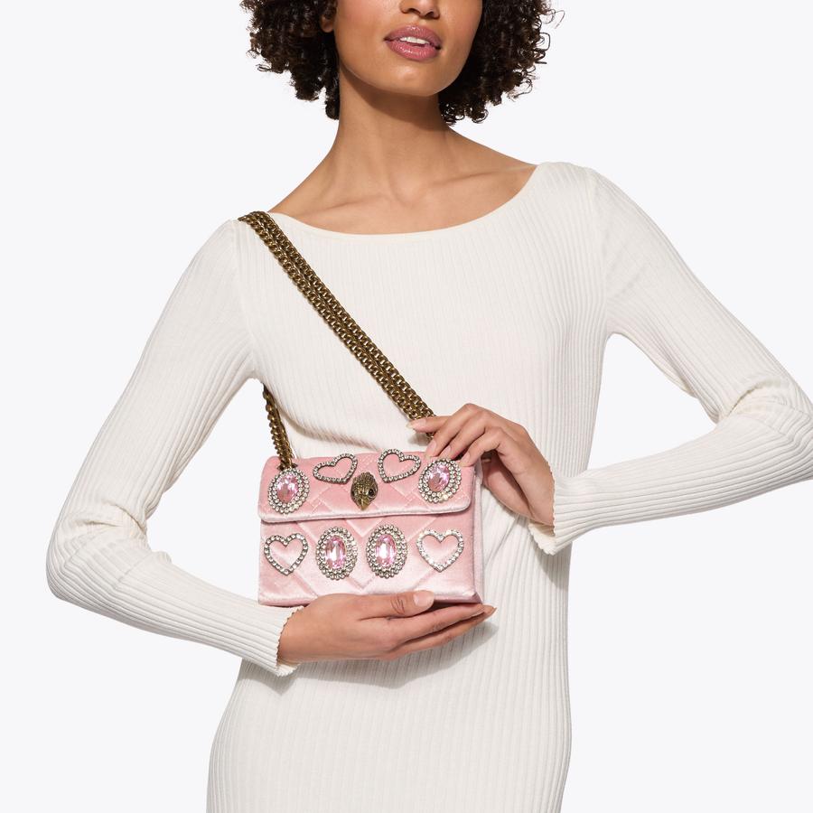 VELVET MINI KENSINGTON Pale Pink Velvet Cross Body Bag by KURT