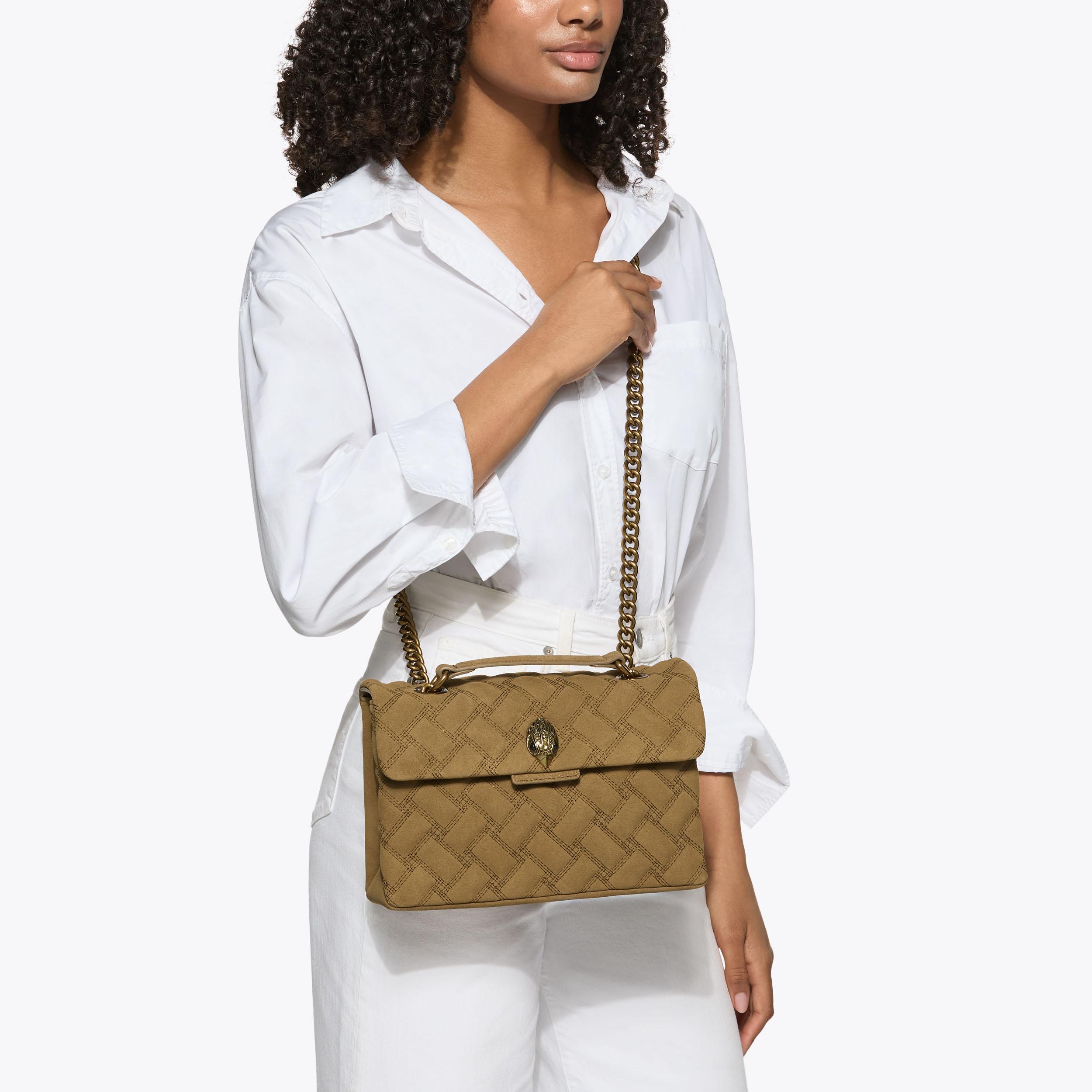LEATHER KENSINGTON BAG Tan Suede Shoulder Bag by Kurt Geiger London