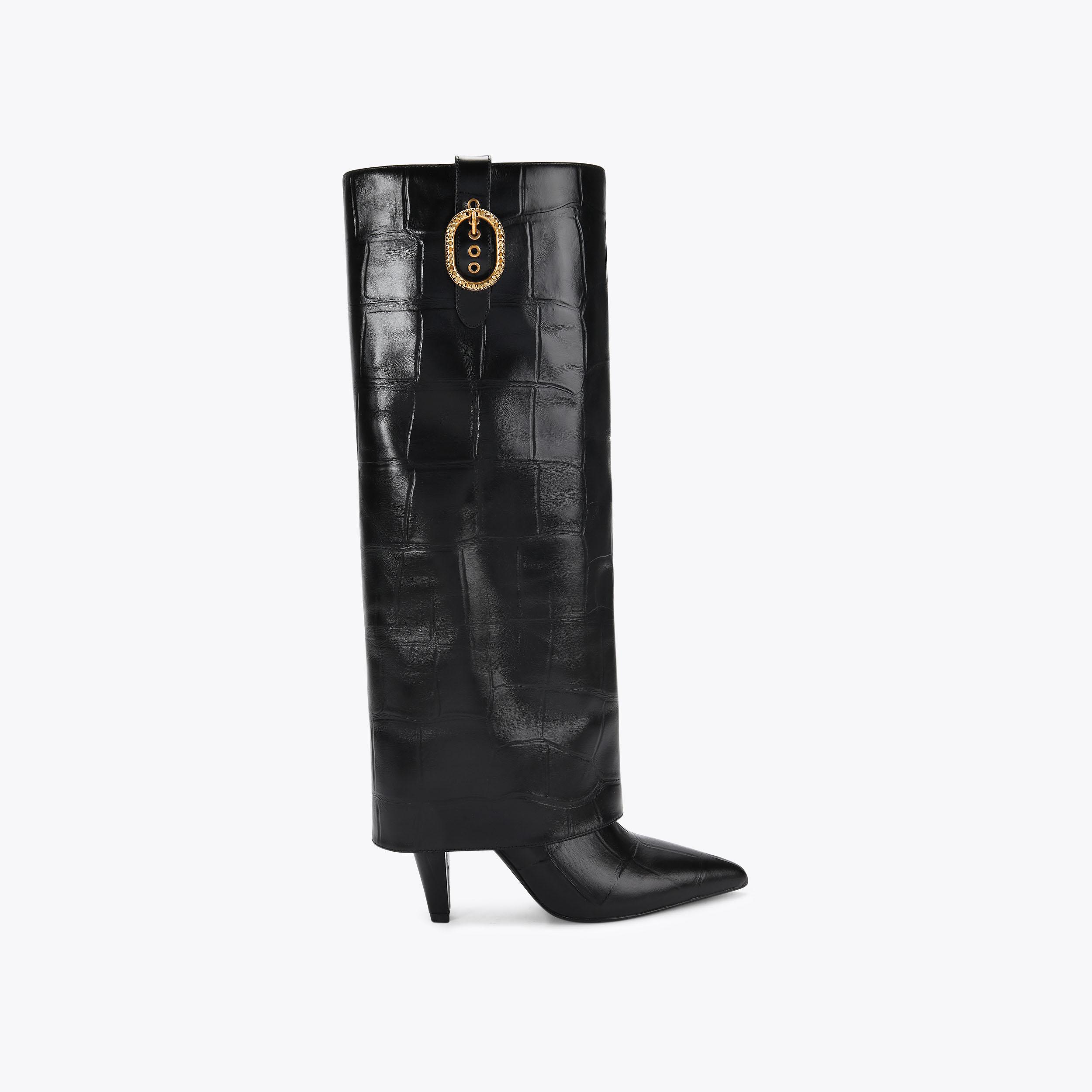 FOLD OVER TALL BOOT Black Croc Tall Boot by KURT GEIGER LONDON