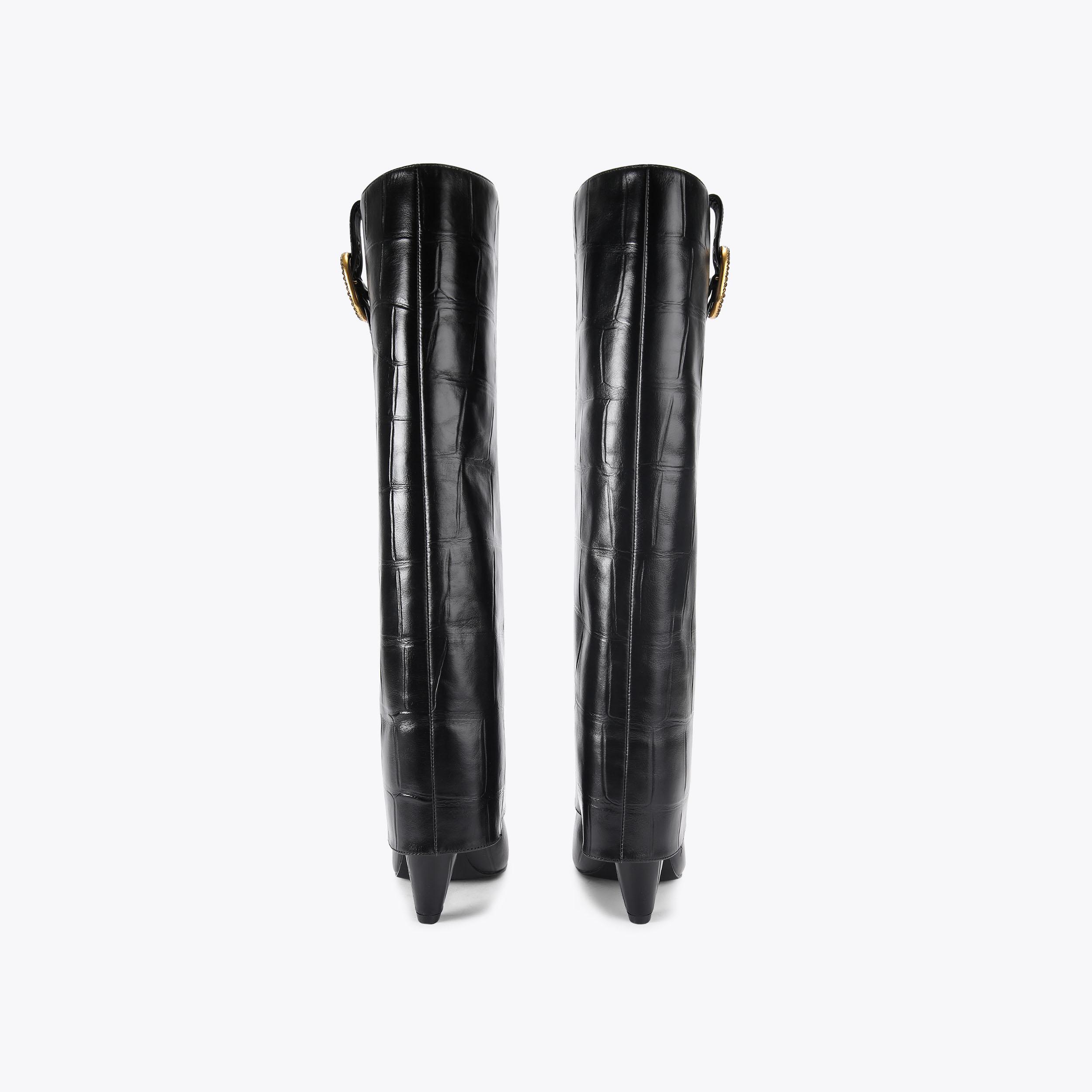 FOLD OVER TALL BOOT Black Croc Tall Boot by KURT GEIGER LONDON