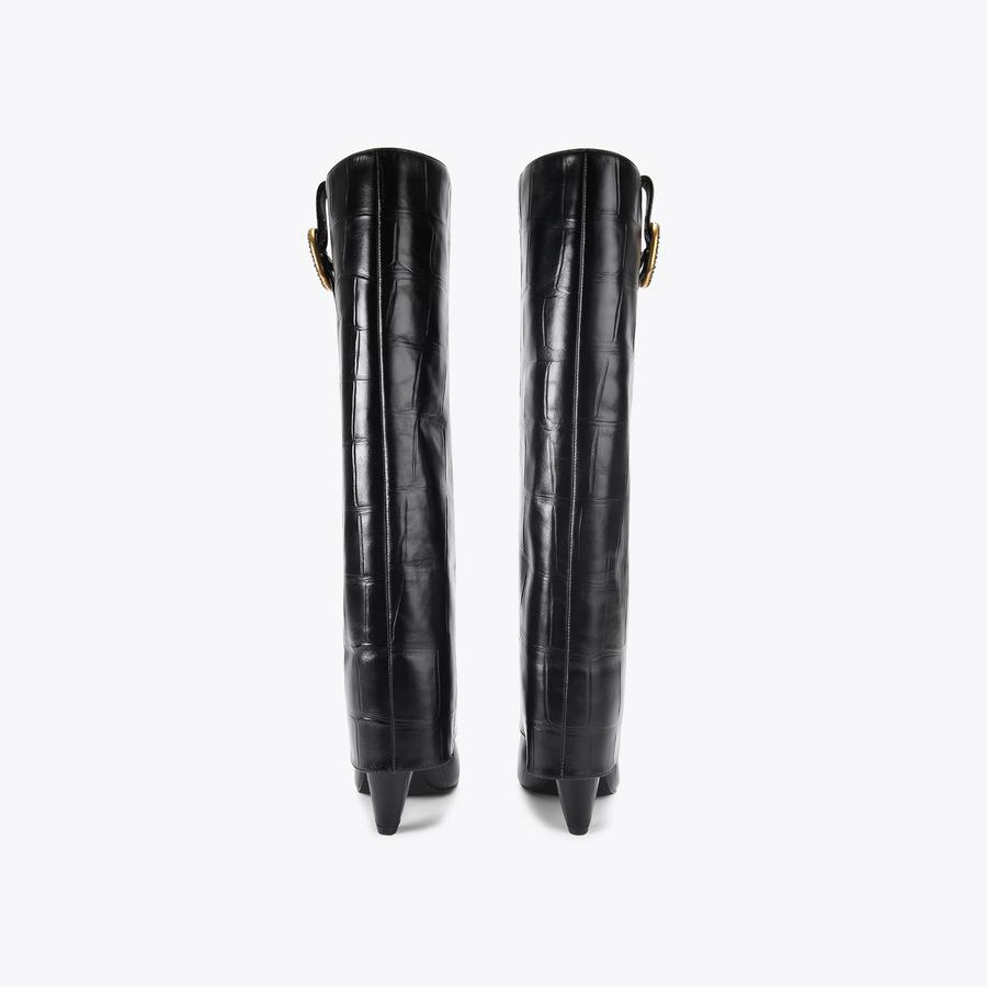 FOLD OVER TALL BOOT Black Croc Tall Boot by KURT GEIGER LONDON