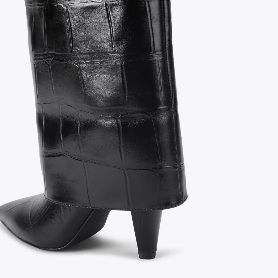 FOLD OVER TALL BOOT Black Croc Tall Boot by KURT GEIGER LONDON