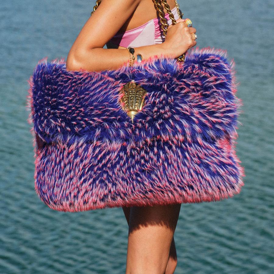 MACRO KENSINGTON F FUR Red Blue Faux Fur Shoulder Bag by Kurt