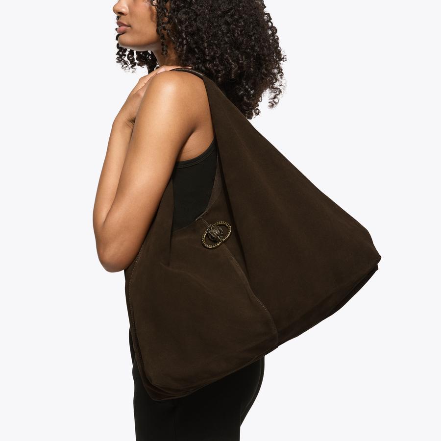 CHELSEA LG SLOUCH HOBO Dark Brown Suede Leather Slouch Hobo Bag by