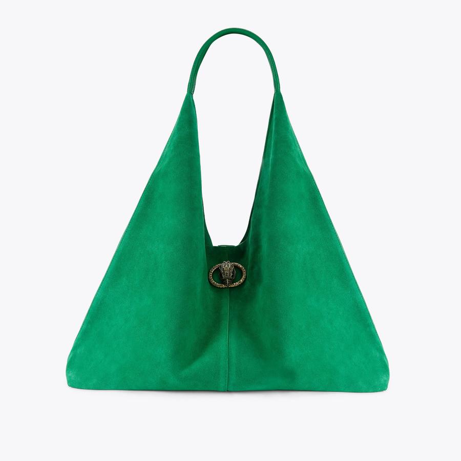 CHELSEA LG SLOUCH HOBO Green Suede Tote Bag by Kurt Geiger London