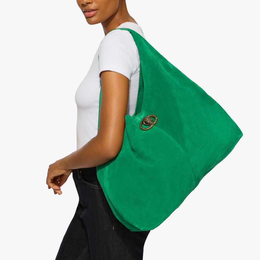 CHELLY CHELSEA LG SLOUCH HOBO Green Suede Tote Bag by Kurt Geiger London
