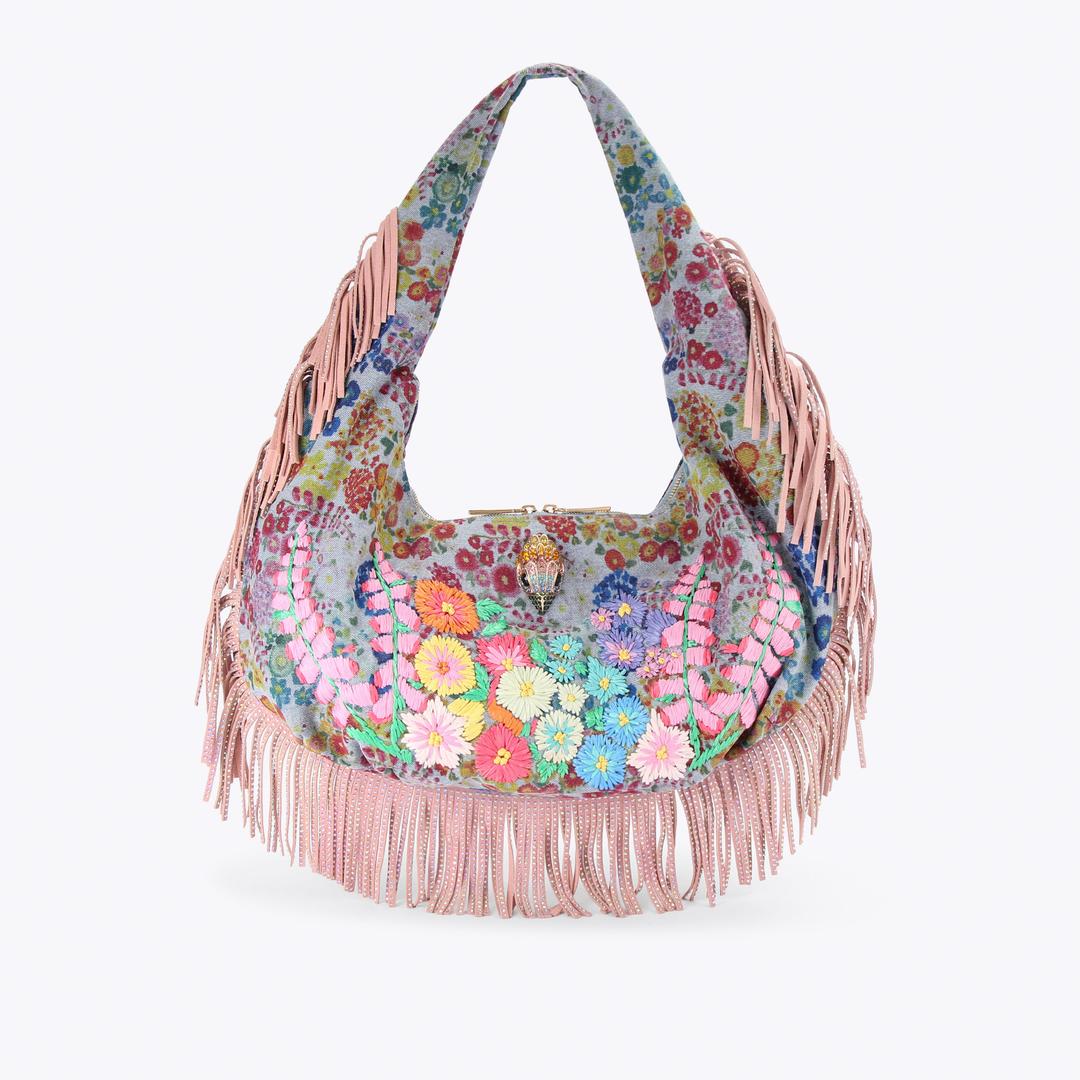 Shoreditch LG Hobo Fringe Denim Floral Large Shoulder Bag By Kurt Geiger London · Kurt Geiger London